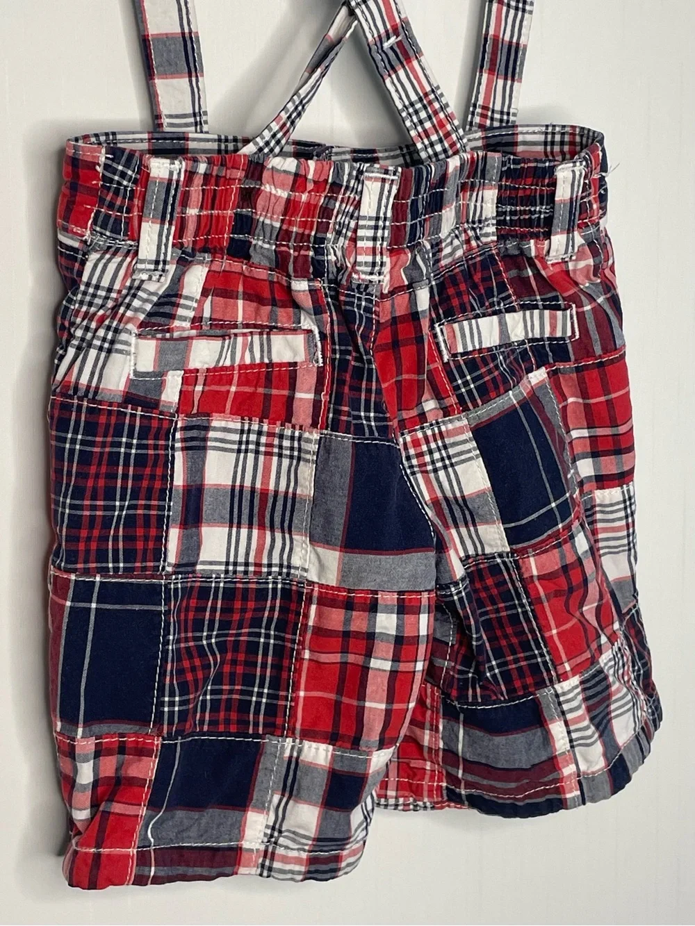 Gymboree Patchwork Madras Plaid Suspender Shorts Red White Blue 18-24 Months
